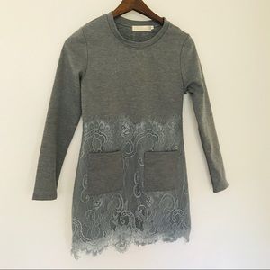 Long Sleeve Warm Gray Lace Dress S